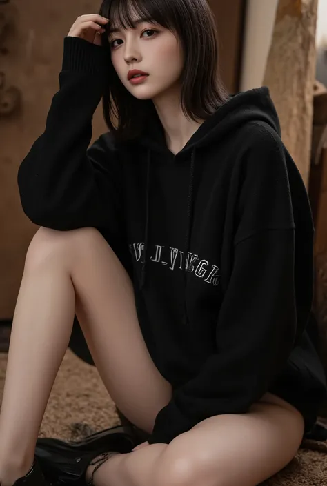 1 woman 、Full Body、 Beautiful White Skin 、(( I can see my Disconnect、 hooded sweater lean forward slightly for a sexy pose、Wear it 、Event Venue))、((Full Body:2))、 Gothic、 earth system、Extremely cute :1.21, (8k,realistic,Original photo,Highest Quality:1.4)...