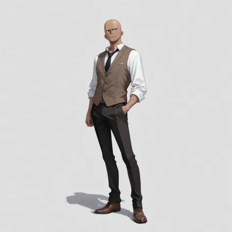 (male), (boy, dark skin), (slim body), (bald)), (black eyes), (solo), (single character), (full body version), (white background), (no background), (highly detailed), (shadow), (standing pose), (natural light), (detailed outfit), (detailed hand), (detailed...