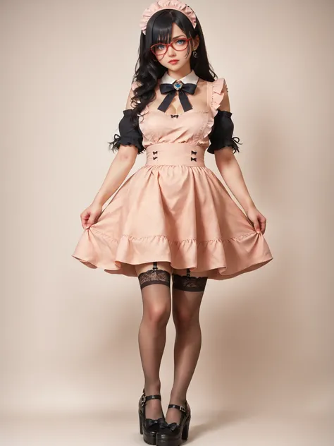 ((inspired by )),((inspired by Animation Style:1.5)),(masterpiece, best quality),beautiful, beautiful-woman, ((detailed face)).(full body:1.3).,
((black hair)), glasses, blue eyes, long hair, over-rim eye-wear,semi-rimless eye-wear, between eyes .(red-fra...