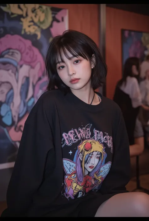 Hirose Suzu、 1 woman 、Full Body、 Beautiful White Skin 、(( I can see my Disconnect、 oversized shirt lean forward slightly for a sexy pose、Wear it 、Event Venue))、((Full Body:2))、 Gothic、 earth system、Extremely cute :1.21, (8k,realistic,Original photo,Highest...