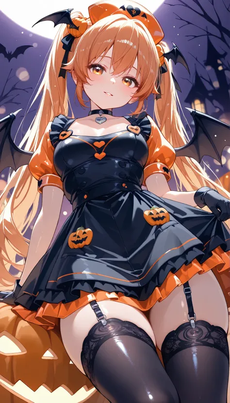 Best Quality, ultra detailed, masterpiece, 8k, 16k, Wallpaper, Anatomically correct, fine detailed skin, fine detailed eyes, fine detailed hair, fine detailed hands, Accurate hands, 1 girl, light smile, parted lip, (medium chest:1.3), orange and black nurs...