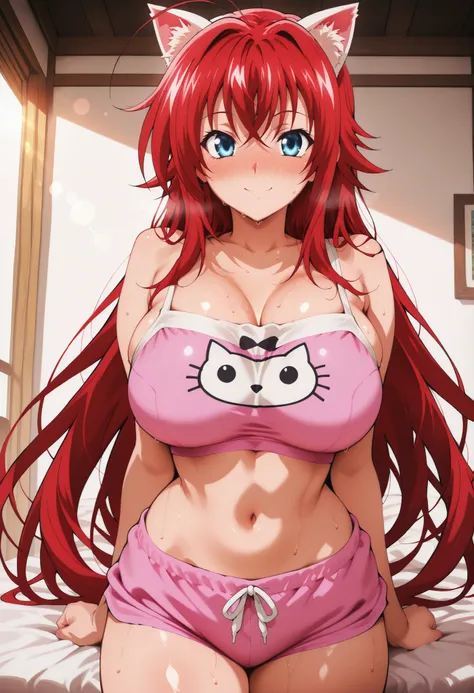 (masterpiece), Anime Style,solo,alone,only 1 girl,Rias Gremory standing,                               ,             , COWBOY SHOT, detailed rendering, smooth skin                                            ,, looking at viewer, nose blush, shiny legs, shi...