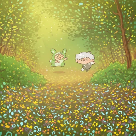 a small chibi boy with white hair, dressed in a white wolf onesie, gremlin energy, energetic, cute, playful, mischievous expression, chubby cheeks, wide eyes, small button nose, detailed facial features, dynamic pose, running, jumping, high resolution, 4k,...