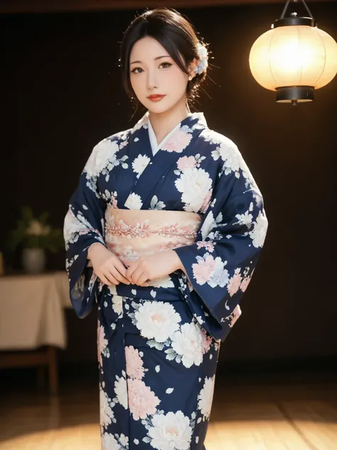 Highest Quality,masterpiece,festivityのStage.festivity,Stage,traditional,Enthusiasm,Firelight,Lantern,bustling,soft touch,Delicate Body Curves,Realistic Human Body,yukata,