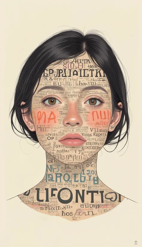 font portraits: conveying emotional states through characters. portraits using words: conveying emotions through font configuration. using characters, to reproduce portraits of people, graph, number. using different fonts, Dimensions , Color and text str...