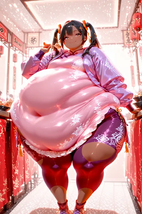 masterpiece, best quality, 1girl, solo,Ling Xiaoyu, long hair, black hair, twin tails, brown eyes, dark skin, Asian, shirt, long sleeves, hair ornament, ribbon, hair ribbon, open clothes, shorts, open jacket, purple jacket, purple shorts, Chinese clothes, ...