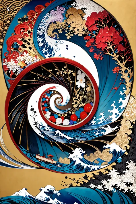 wrap a white fur stole around her neck, laughs shyly, numerous beautiful Japanese umbrellas, chaos, very beautiful red object, ((( gold background, Plum World))), 8k wallpaper with a sense of unity, ultra details, beautifully refined, Highest Quality, ( z...