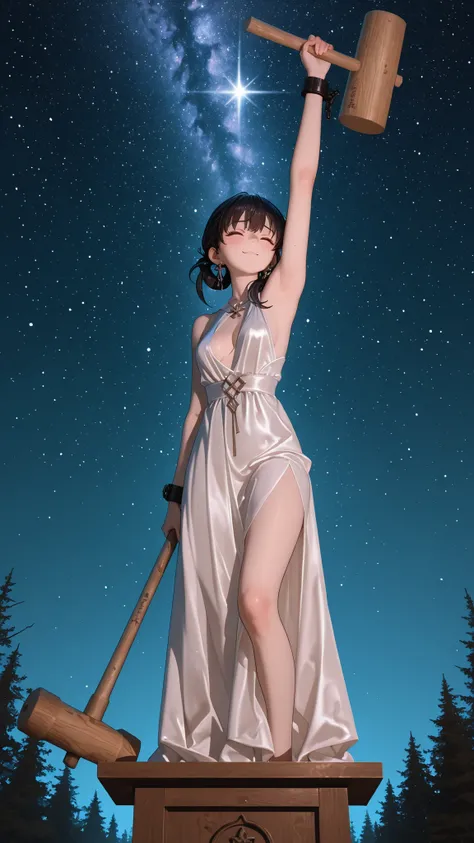 3DMM,morimee_style,cute face,bdsm outfit,(masterpiece, detailed:1.2),It is placed against the late-night forest and starry sky in the background to add a dramatic atmosphere to the scene {x} The auctioneer is a very woman in a white evening dress depicted ...