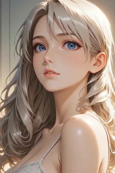 1girl, long hair, light smile, facing up, from side, full body