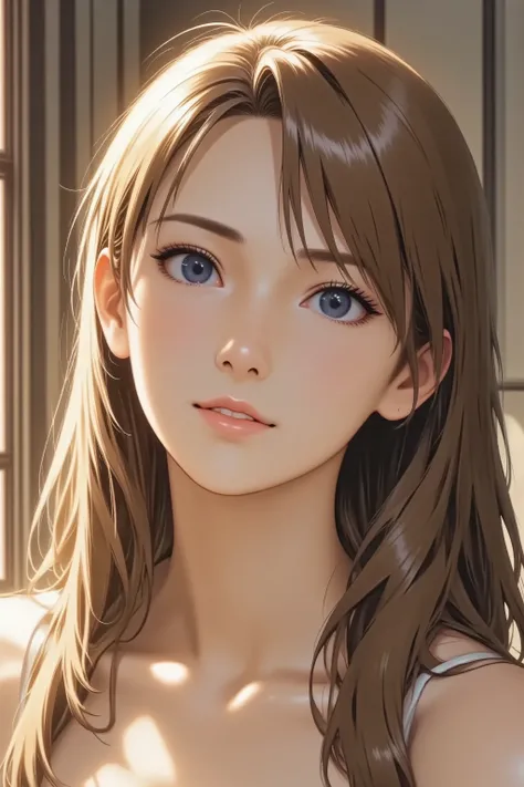 1girl, long hair, light smile, facing up, from side, full body