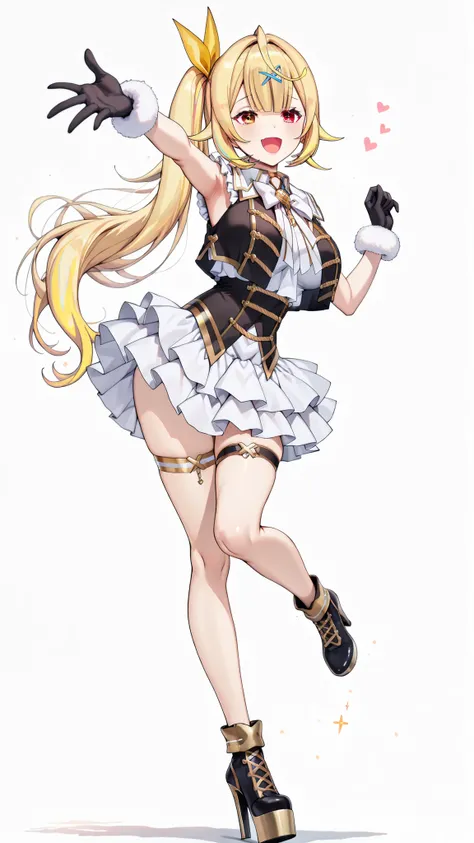 ((gold trimmed black long corset)), nijisaracos,long white shirt,frills shirt,shirt overhang,sleeveless,((gold trimmed black vest)),((gold trimmed crop top vest)),gold trimmed open vest,((aiguillette)),((big white bow knot)), ((long white bow knot)), ((lar...