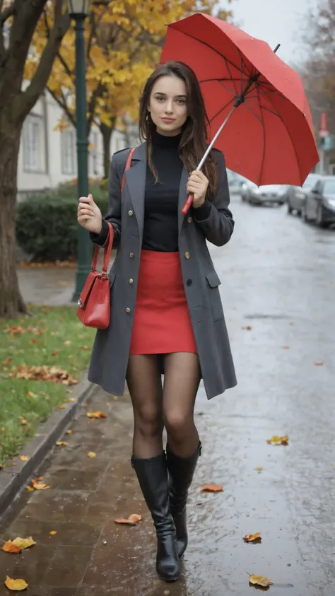 g1g1_body, g1g1_face, g1g1, photo,  chromatic aberration,realistic skin,detailed skin,detailed skin pore,, masterpiece, best quality, ultra-detailed, realistic skin, intricate details, 1girl, skirt, photoshop_(medium), umbrella, autumn, rainy, pantyhose, c...