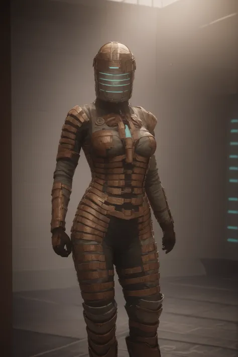 girl, medium breasts, thick hips, spaceship corridor, Science-Fiction, correct anatomy, perfect image, dead space suit