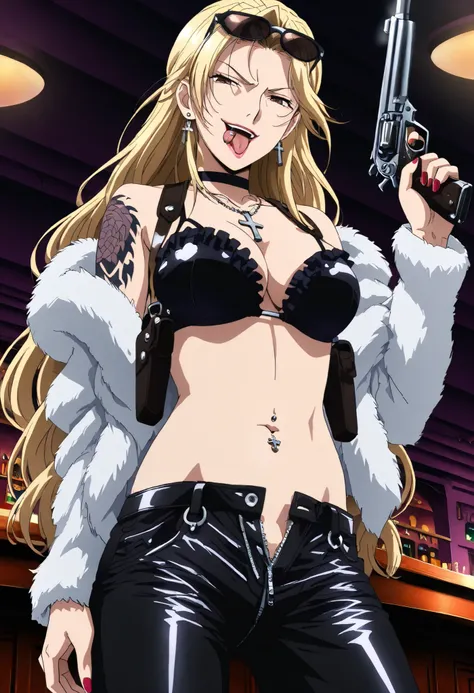 ((masterpiece)),(((best quality))),((ultra-detailed)),((illustration)),((disheveled hair)),((frills)),(1 girl),(solo), Lihtel \( Samayou Midara na Lunatics\),blonde hair,brown eyes,(anime coloring , anime screencap:1.2),(,mature,sexy, dominatrix,Smirk,1gir...