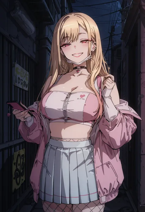 Score_9, score_8_up, score_7_up, source_anime, Marin Kitagawa, 1girl, solo, blonde hair, long hair, multicolored hair, red eyes, earrings, ear piercing, large breasts, (best quality), (high quality), {masterpiece}, extremely delicate and beautiful, ultra-d...