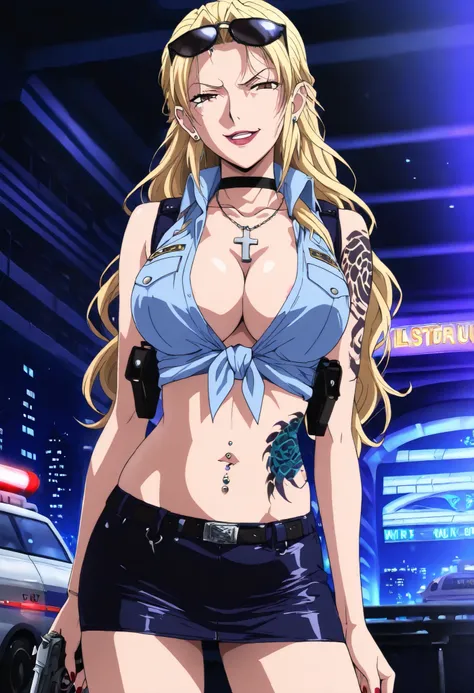 ((masterpiece)),(((best quality))),((ultra-detailed)),((illustration)),((disheveled hair)),((1 girl),(solo), Lihtel \( Samayou Midara na Lunatics\),blonde hair,brown eyes,(anime coloring , anime screencap:1.2),(,mature,sexy, dominatrix,Smirk,1girl, dark_fa...