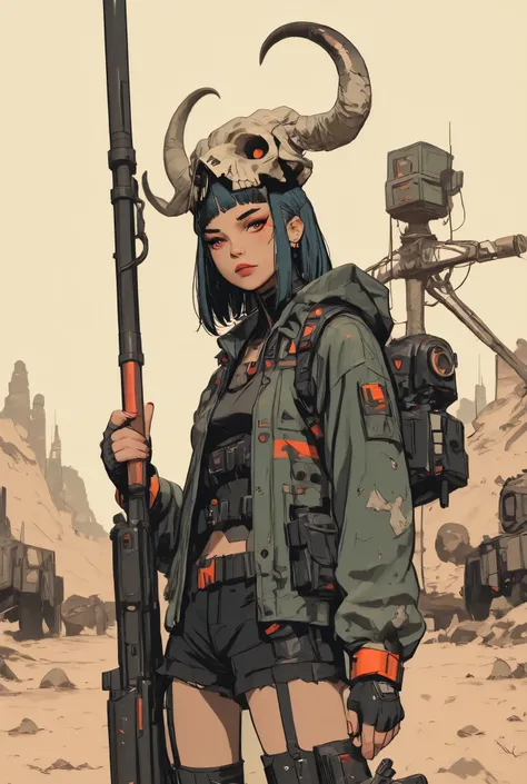 anime girl with a gun,wearing animal skull on head, digital cyberpunk anime art, postapocalyptic vibes, guweiz, wojtek fus, guweiz on artstation pixiv, anime style illustration