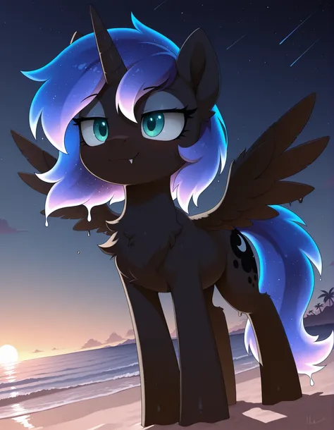 (Noxmauve:1.3),, masterpiece, best quality, amazing quality, very aesthetic, absurdres, newest, solo,
1girl, feral, feral pony, Woona, S1 Luna, Luna from Season 1 of My Little Pony, Young Luna, alicorn, horn, wings, (masterpiece), best quality, anime, sim...