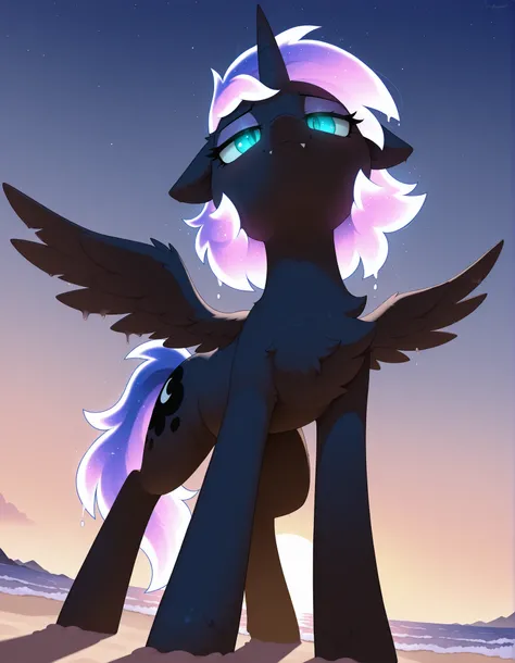 (Noxmauve:1.3),, masterpiece, best quality, amazing quality, very aesthetic, absurdres, newest, solo,
1girl, feral, feral pony, Woona, S1 Luna, Luna from Season 1 of My Little Pony, Young Luna, alicorn, horn, wings, (masterpiece), best quality, anime, sim...