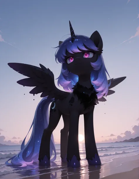 (Noxmauve:1.3),, masterpiece, best quality, amazing quality, very aesthetic, absurdres, newest, solo,
1girl, feral, feral pony, Woona, S1 Luna, Luna from Season 1 of My Little Pony, Young Luna, alicorn, horn, wings, (masterpiece), best quality, anime, sim...