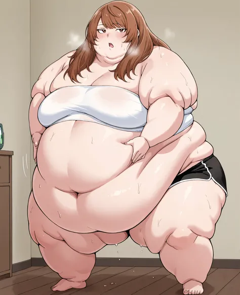 masterpiece, best quality, solo, 1girl, score_9, score_8_up,score_7_up BREAK, 1girl, solo, chubby, fat, very fat, obese, obese arms and legs, sloppy stomach, saggy round breasts, fat face, fupa, double chin, plump, thick thighs, thigh, morbidly obese, immo...