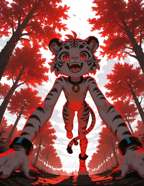 masterpiece, high detail, depth of field, dynamic lighting, best quality, very aesthetic, 8k, best quality, cinematic, high resolution, ultra-detailed, absurdres, newest, (kogenta pouncing an viewer:1.3), (falling from tree:1.1), full body, male, furry, an...