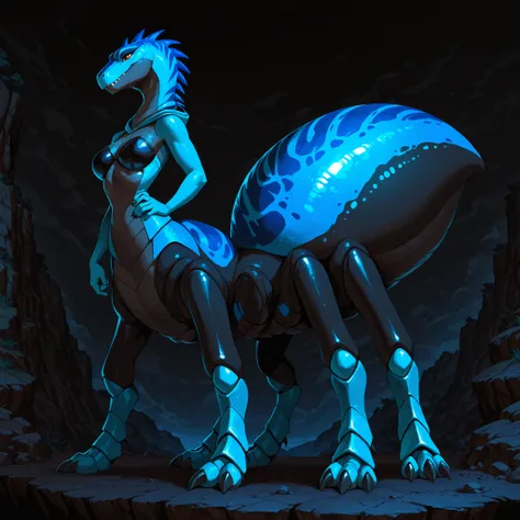 (solo:5.5), best quality, anime style, anime shading, 4k, 8k, ultra highres, masterpiece, large digital painting, epic fantasy concept art, ultra-detailed, comic book illustration, sharp focus, vivid color contrast, full body, blue female anthro dinosaur, ...
