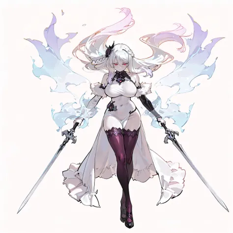 (((masterpiece))), (((Best Quality))), ((Ultra-detailed)), (High-Definition anime Illustration), ((extremely delicate and beautiful)), solo, Full body, wightmge, fantasy undead wight fighter girl, white shaggy hair, long hair, very long hair, gradient hair...