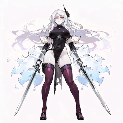 (((masterpiece))), (((Best Quality))), ((Ultra-detailed)), (High-Definition anime Illustration), ((extremely delicate and beautiful)), solo, Full body, wightmge, fantasy undead wight fighter girl, white shaggy hair, long hair, very long hair, gradient hair...