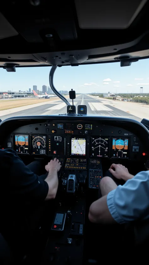 high-definition images、Inside the cockpit of a jet ready to land at Dallas-Fort Worth International Airport、expansive scenery