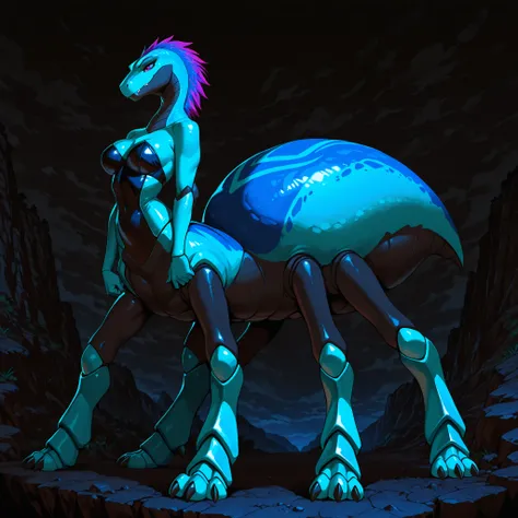 (solo:5.5), best quality, anime style, anime shading, 4k, 8k, ultra highres, masterpiece, large digital painting, epic fantasy concept art, ultra-detailed, comic book illustration, sharp focus, vivid color contrast, full body, blue female anthro dinosaur, ...