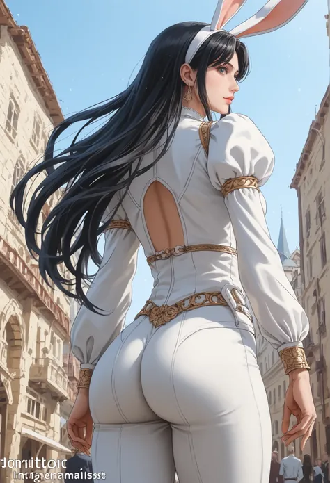 (obra-prima:1.2), [(female warrior with an ornate Elegant sophisticated cover walking away), (very long flowing black hair), in dark swordsman style armor, dazzling platinum bracelets, figura esguia, shapely thighs and round buttocks, Detalhes do rosto, he...