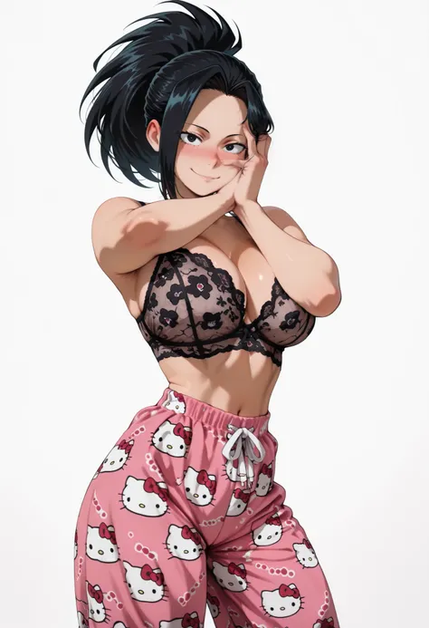 nose blush, shiny legs, shiny body, shiny hair, clear skin, clear body, short hair,, white background, simple background, standing, (masterpiece), best quality, expressive eyes, perfect face,1girl,(large breasts),, nose blush, looking at viewer,, nice legs...