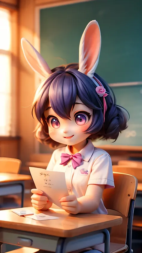 cute purple rabbit、love、Love Letter、classrooms