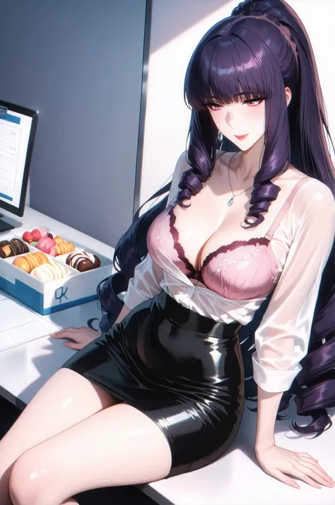 masterpiece, Highest Quality, Shadow Details, Shadows looking down at an angle, shiny details that create sweets, luminous quality, detailed illustration,   bright contrast with pink eyes and a prominent smile, thick outline, Anime 2D Style, Super Detailed...