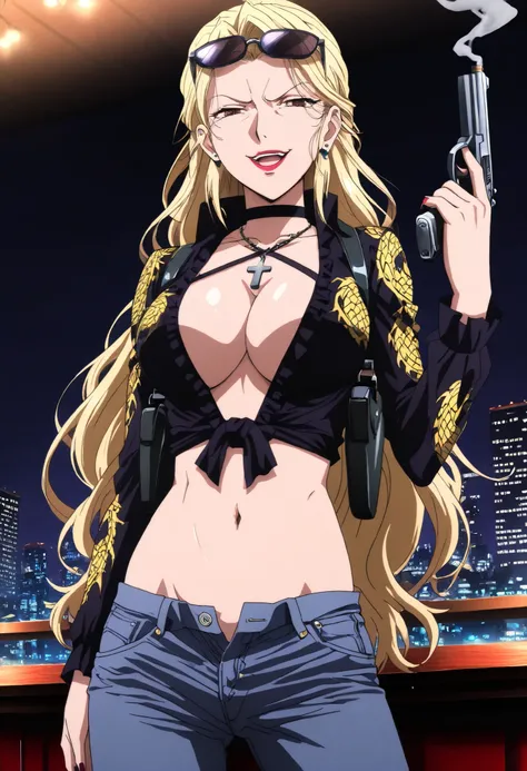 ((masterpiece)),(((best quality))),((ultra-detailed)),((illustration)),((disheveled hair)),((frills)),(1 girl),(solo), Lihtel \( Samayou Midara na Lunatics\),blonde hair,brown eyes,(anime coloring , anime screencap:1.2),(,mature,sexy, dominatrix,Smirk,1gir...