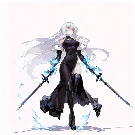 (((masterpiece))), (((Best Quality))), ((Ultra-detailed)), (High-Definition anime Illustration), ((extremely delicate and beautiful)), solo, Full body, wightmge, fantasy undead wight fighter girl, white shaggy hair, long hair, very long hair, gradient hair...