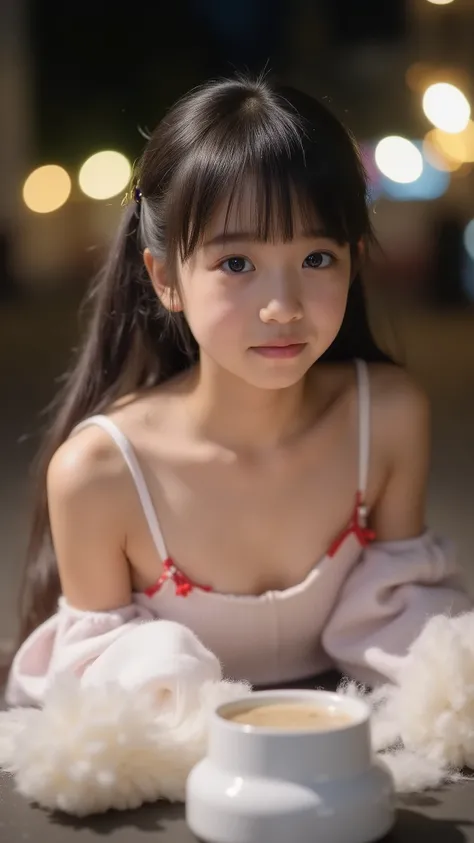 table top with visible legs, Highest Quality, 8k, (, 10th Generation, elementary school student,younger face,younger:1.5),Original Artwork, silly, award., smile, ,Alone, (night:1.8), Idol's face, Delicate Girl,Delicate Body, upper body, DSLR camera ...