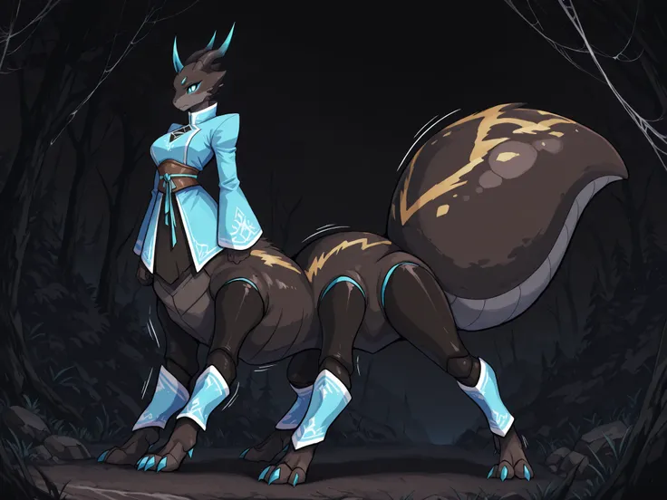 (solo:5.5), best quality, anime style, anime shading, 4k, 8k, ultra highres, masterpiece, large digital painting, epic fantasy concept art, ultra-detailed, comic book illustration, sharp focus, vivid color contrast, full body, blue female anthro dinosaur, ...