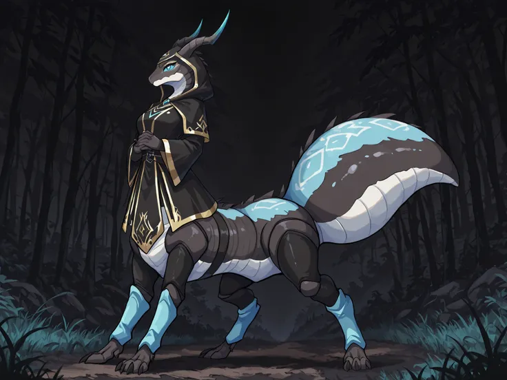 (solo:5.5), best quality, anime style, anime shading, 4k, 8k, ultra highres, masterpiece, large digital painting, epic fantasy concept art, ultra-detailed, comic book illustration, sharp focus, vivid color contrast, full body, blue female anthro dinosaur, ...