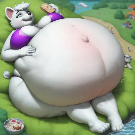 , sunny,, beachclub background, detailed fluffy fur texture, sad pain impressionism, (by foxovh, ross tran, michael garmash, pino daeni, iskra), detailed eyes, highly detailed pupils, solo, furry, anthro, roxi-pp, domestic dog, female, Cyan eyes, white fur...