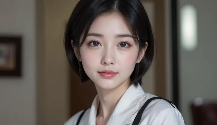 8k,super high resolution , Highest Quality, Masterpiece,rule of thirds,golden ratio,surreal,Picture, A woman,masterpiece girl,perfect anatomy,extream close up,Japanese mature beautiful woman,White Skin,short black hair with waist,hairstyle random,stewardes...