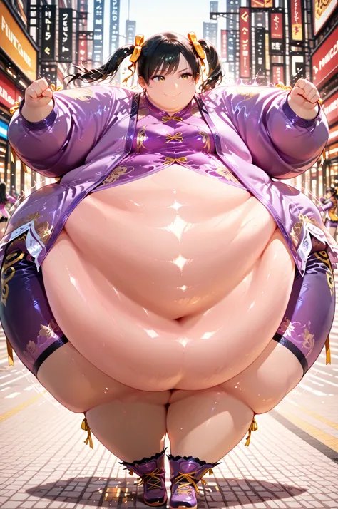 1girl, solo, masterpiece, best quality, Ling Xiaoyu, long hair, black hair, twin tails, brown eyes, Asian, shirt, long sleeves, hair ornament, ribbon, hair ribbon, open clothes, shorts, open jacket, purple jacket, purple shorts, Chinese clothes, short dres...