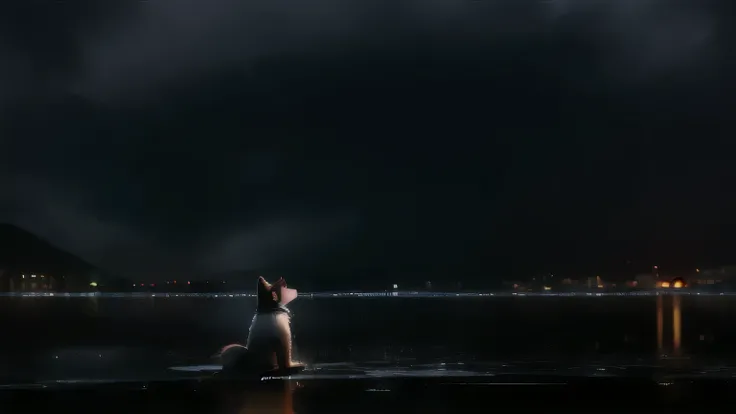 night空を見上げる、dog、solo、night、rain、tears