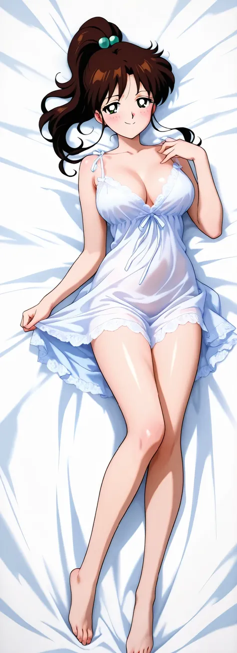 masterpiece, amazing quality, best quality, ultra-detailed, 8K, illustration, clear skin, ultra-detailed-eyes, soft skin, very awa, very as2, soft body, 1990s \(style\), official art, adult girl, makoto kino, brown hair, green eyes, hair bobbles, medium ha...