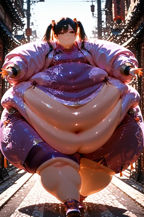 1girl,solo, masterpiece, best quality, Ling Xiaoyu, long hair, black hair, twin tails, brown eyes, Asian, shirt, long sleeves, hair ornament, ribbon, hair ribbon, open clothes, shorts, open jacket, purple jacket, purple shorts, Chinese clothes, short dress...