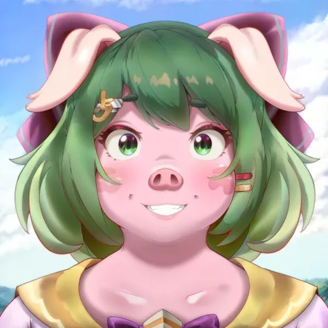 Masterpiece, best quality, high resolution, headshot, close-up, portrait, 1girl, best quality, ultra-detailed, (masterpiece, best quality:1.3), 1female, adult, anime, mature female, smile, age 30-40, curvy, milf, mother, `pig`, `high school pig girl`, solo...