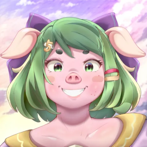 Masterpiece, best quality, high resolution, headshot, close-up, portrait, 1girl, best quality, ultra-detailed, (masterpiece, best quality:1.3), 1female, adult, anime, mature female, smile, age 30-40, curvy, milf, mother, `pig`, `high school pig girl`, solo...