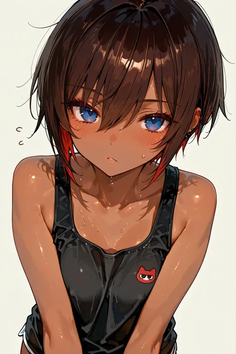 Brown skin。Petite。solo。Maru。black tank top。plait。maleの子。boyish。male