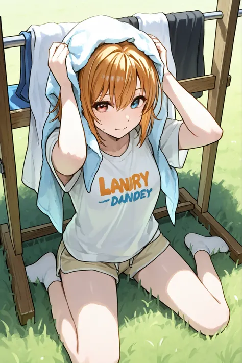 bird's eye view、Clothes drying stand、Mr.々What kind of laundry is being dried、Grass garden、 Sunny